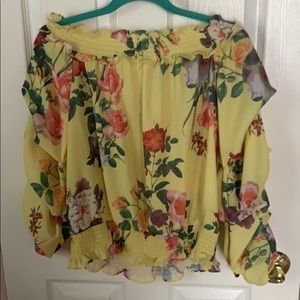 2/$12 Yellow Floral Off Shoulder Top Size M